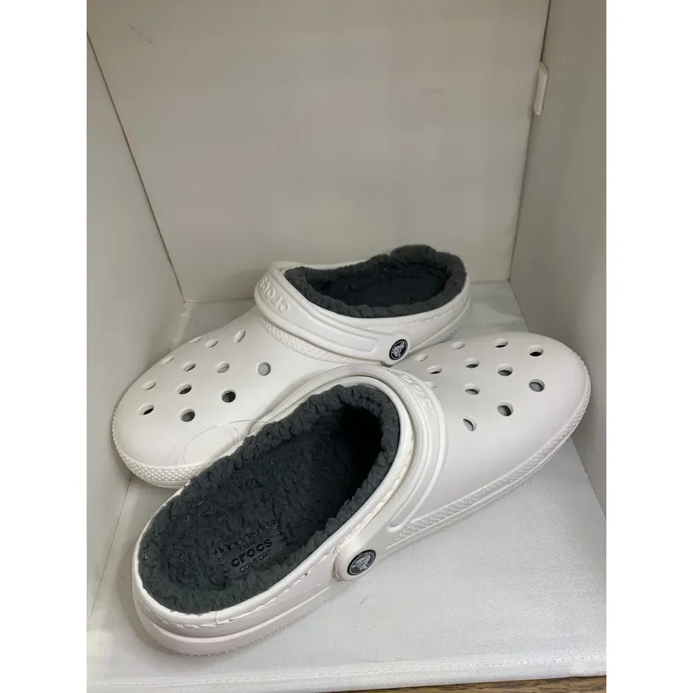 Crocs Dual Comfort White Men's 8 Women's 10 Gray Fur Lining
